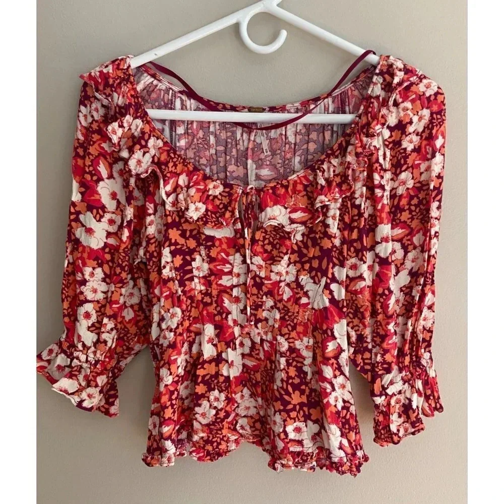 Free People Sweet Memories XS Blouse Floral Boho Feminine